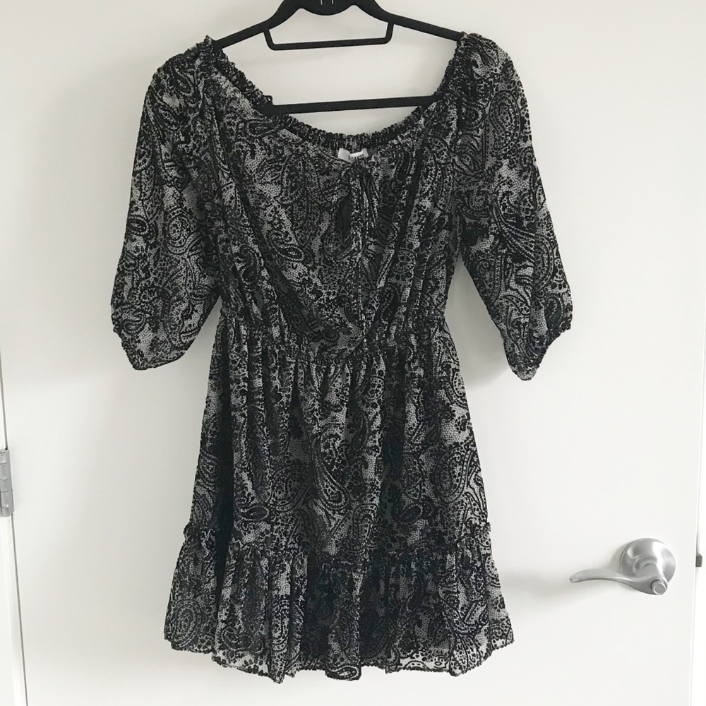 BB Dakota Off Shoulder Ruffle Paisley Dress